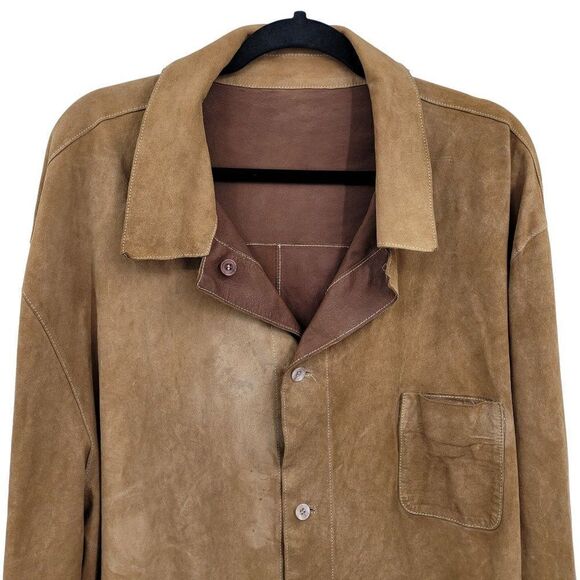 Mens Vintage 70's Jacket Leather Lightweight Reversible Western Rodeo Brown 3XT - Picture 9 of 17